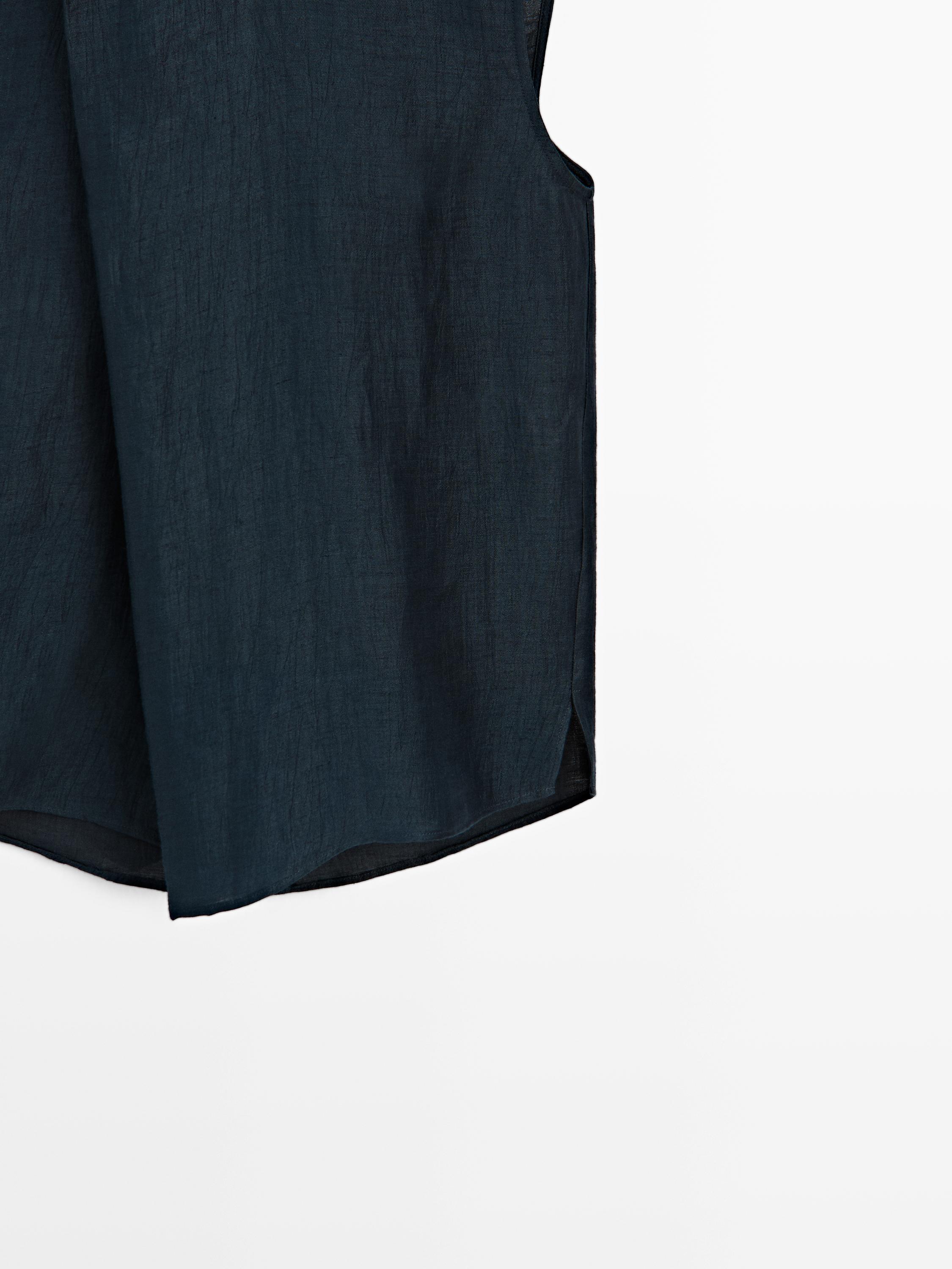 Top à encolure américaine en lin mélang